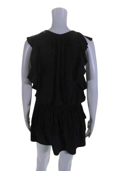 Ramy Brook Womens Sleeveless Smocked Crew Neck Tiered Dress Black Size Medium