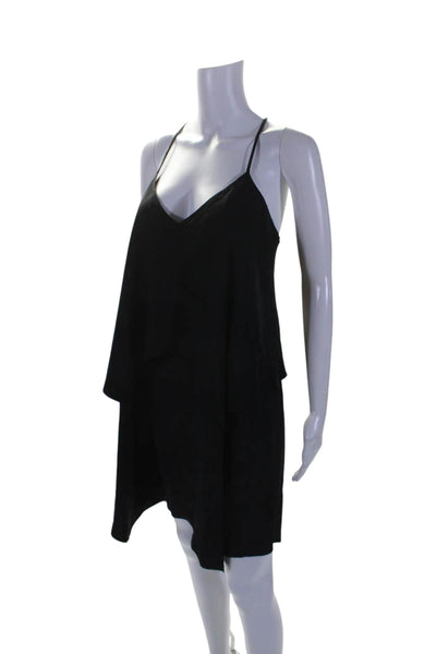 Amanda Uprichard Womens Spaghetti Strap V Neck Silk Shift Dress Black Size Large