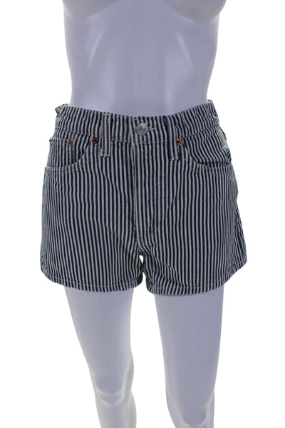 Re/Done Womens Button Fly Mid Rise Striped Denim Shorts Blue White Size 23