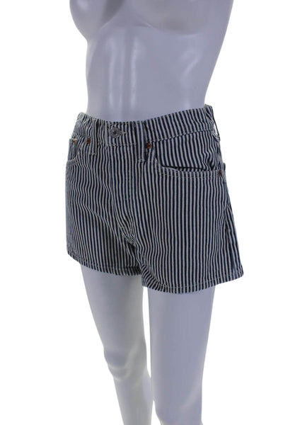 Re/Done Womens Button Fly Mid Rise Striped Denim Shorts Blue White Size 23