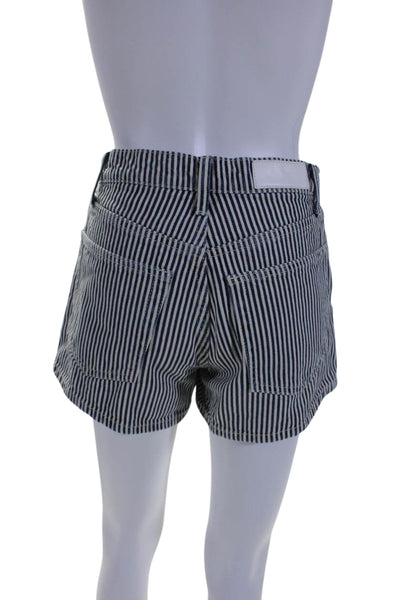 Re/Done Womens Button Fly Mid Rise Striped Denim Shorts Blue White Size 23