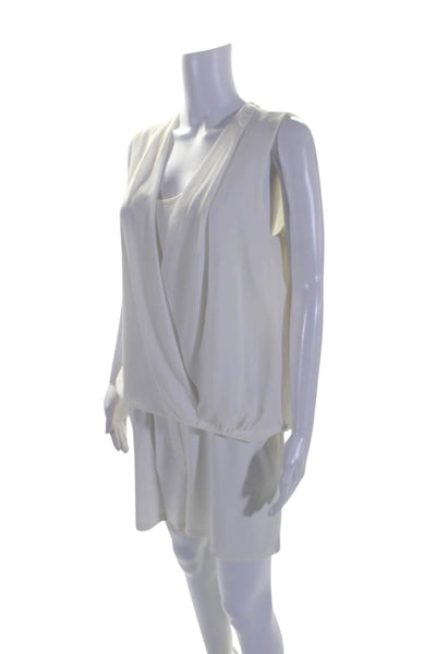 Drew Womens Sleeveless Scoop Neck Draped Romper White Size Large