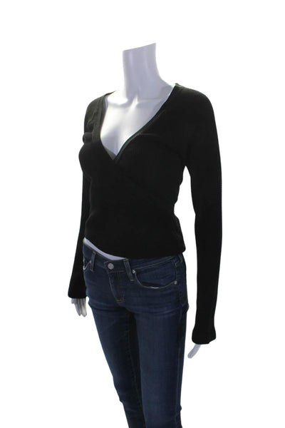 John Elliott Womens Long Sleeve V Neck Waffle Knit Wrap Sweater Black Size 3