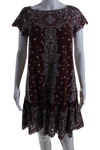 Feather Bone Anthropologie Womens Pullover Embroidered Dress Red Medium