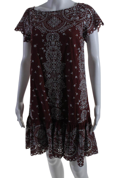 Feather Bone Anthropologie Womens Pullover Embroidered Dress Red Medium