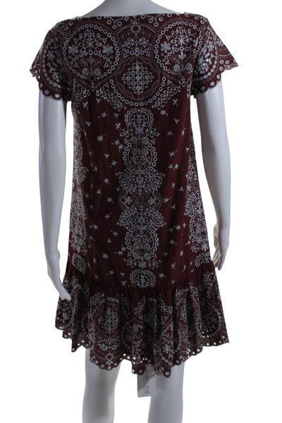 Feather Bone Anthropologie Womens Pullover Embroidered Dress Red Medium