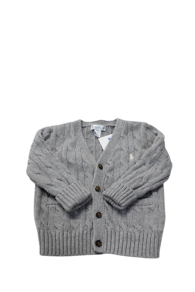 Ralph Lauren Unisex Kids Four Button Cable Knit Cardigan Sweater Gray 18 Months