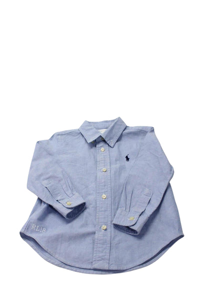 Ralph Lauren Boys Button Fornt Collared Shirt Blue Cotton Size 24 Months