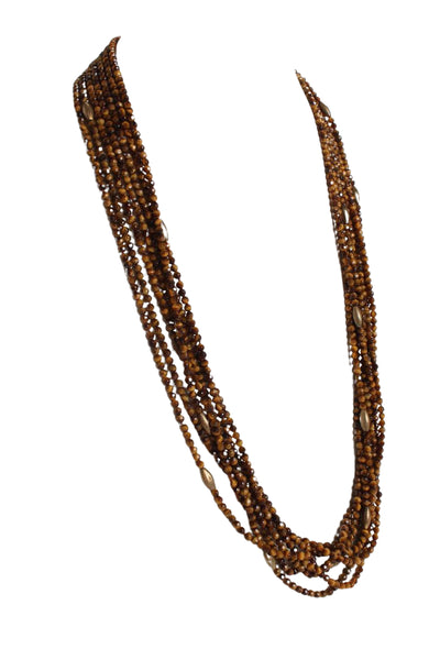 Jaded Jewels NYC Gold Plated Tigers Eye Multistrand Beaded Necklace 32"