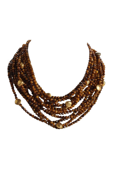 Jaded Jewels NYC Gold Plated Tigers Eye Multistrand Beaded Necklace 18"