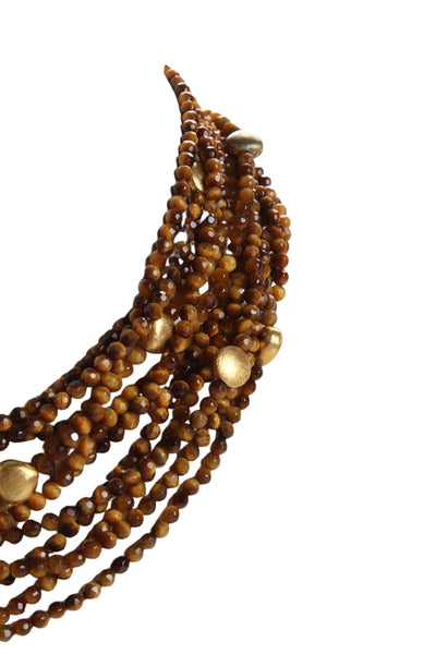 Jaded Jewels NYC Gold Plated Tigers Eye Multistrand Beaded Necklace 18"