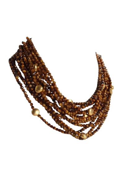 Jaded Jewels NYC Gold Plated Tigers Eye Multistrand Beaded Necklace 18"