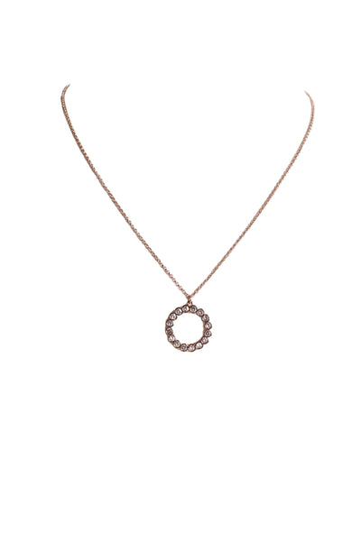 Kate Spade Womens Full Circle Rhinestone Pendant Necklace Rose Gold Tone 16"