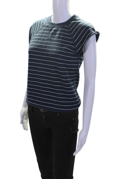 Marc Jacobs Womens Cotton Blend Round Neck Sleeveless Sweatshirt Top Blue Size S