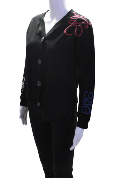 Blossom Mint Womens Graphic V-Neck Long Sleeve Buttoned Cardigan Black Size S