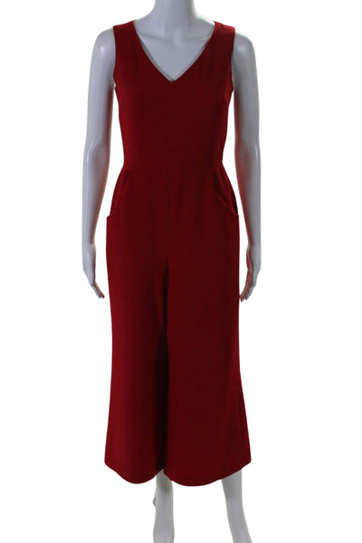 Karl Lagerfeld Women's V-Neck Sleeveless Pockets Wide Leg Jumpsuit Red Size 0