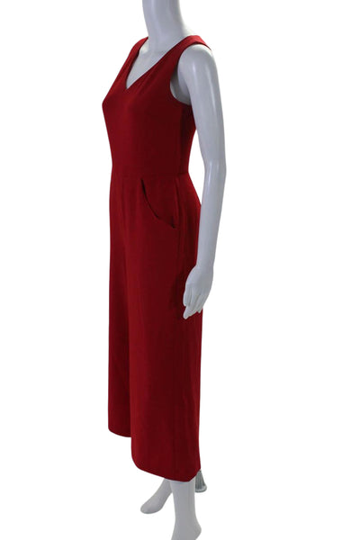 Karl Lagerfeld Women's V-Neck Sleeveless Pockets Wide Leg Jumpsuit Red Size 0