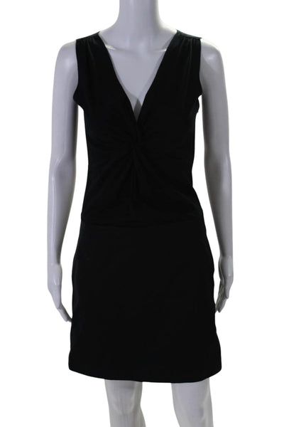 DKNY Women's V-Neck Sleeveless A-Line Drop Waist Mini Dress Black Size 4