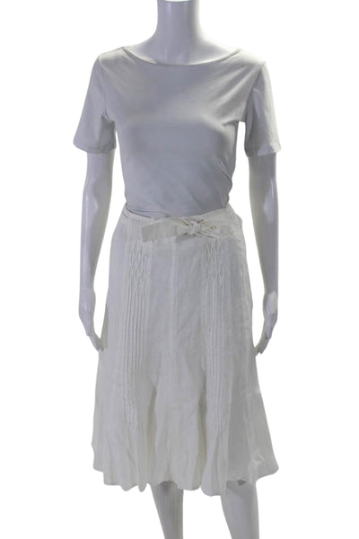 Gerard Darel Women's Hook Closure Belted Pintuck Flare Midi Skirt White Size 40