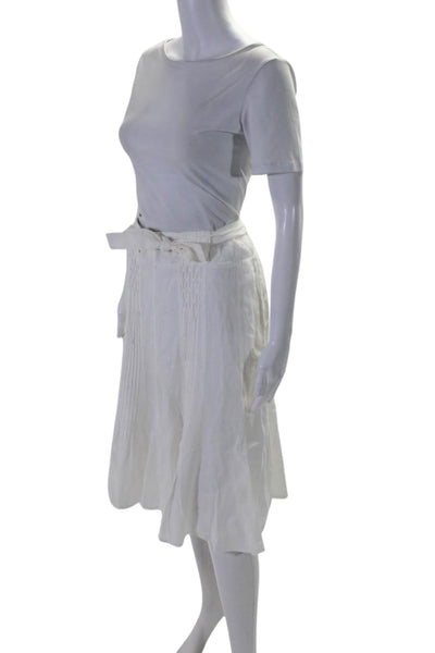 Gerard Darel Women's Hook Closure Belted Pintuck Flare Midi Skirt White Size 40