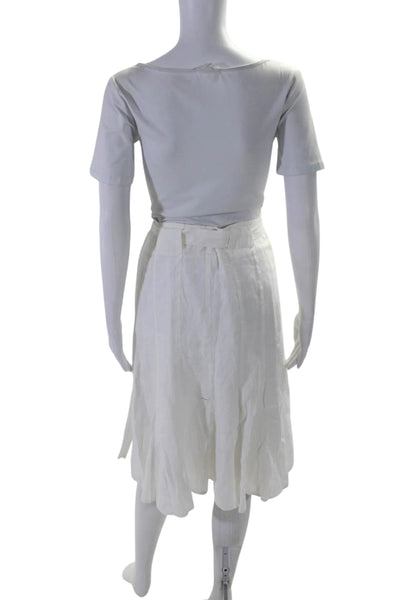 Gerard Darel Women's Hook Closure Belted Pintuck Flare Midi Skirt White Size 40