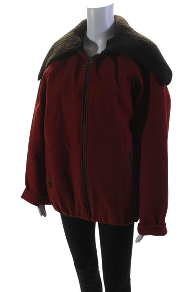 Salvatore Ferragamo Womens Full Zipper Wide Collar Jacket Red Wool Size EUR 38