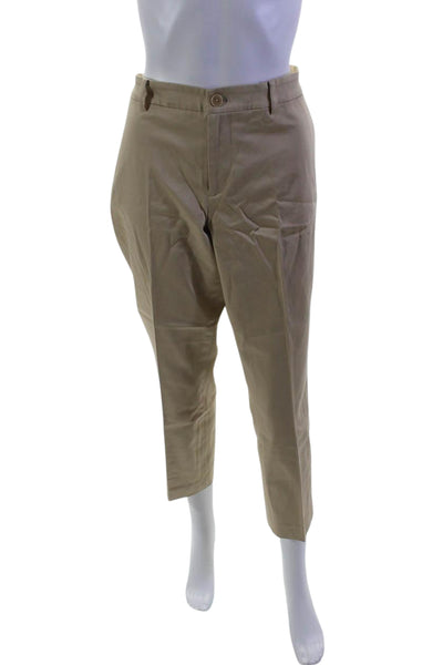 Lauren Ralph Lauren Womens High Rise Pleated Chino Pants Beige Cotton Size 14