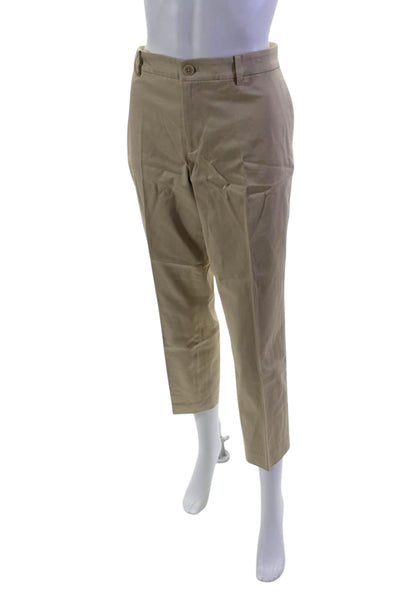 Lauren Ralph Lauren Womens High Rise Pleated Chino Pants Beige Cotton Size 14