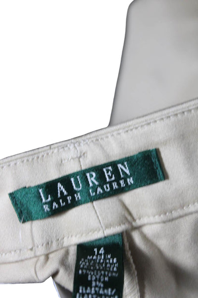 Lauren Ralph Lauren Womens High Rise Pleated Chino Pants Beige Cotton Size 14