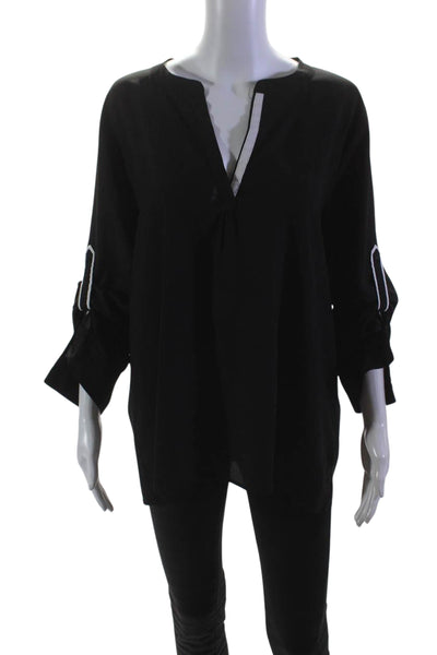 Calvin Klein Womens Long Sleeve V Neck Lightweight Shirt Black White Size XL