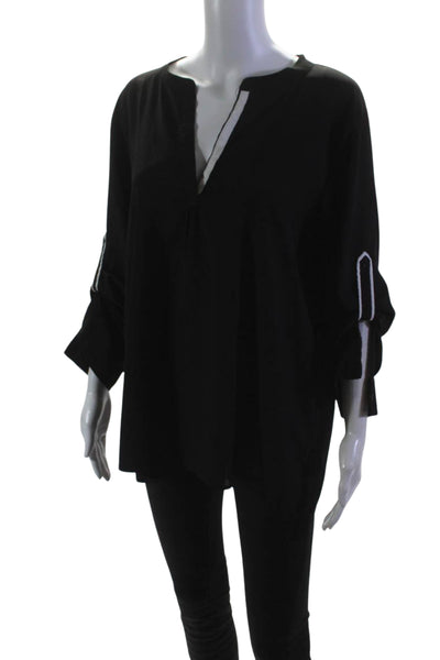 Calvin Klein Womens Long Sleeve V Neck Lightweight Shirt Black White Size XL