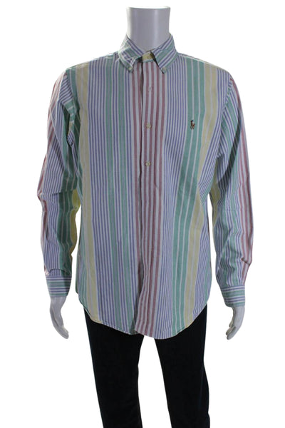 Ralph Lauren Mens Cotton Striped Long Sleeve Button Up Shirt Multicolor Size M