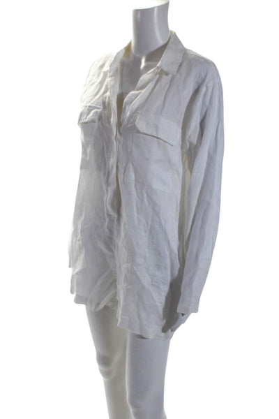 Mikoh Womens Long Sleeve Woven Button Up Romper White Linen Size 1