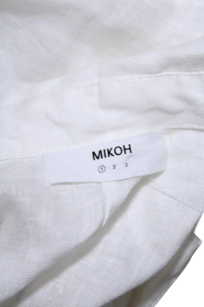 Mikoh Womens Long Sleeve Woven Button Up Romper White Linen Size 1