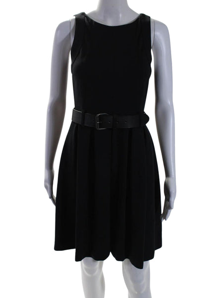 Theory Womens Belted Round Neck Sleeveless Zip Up Fit + Flare Dress Navy Size 4