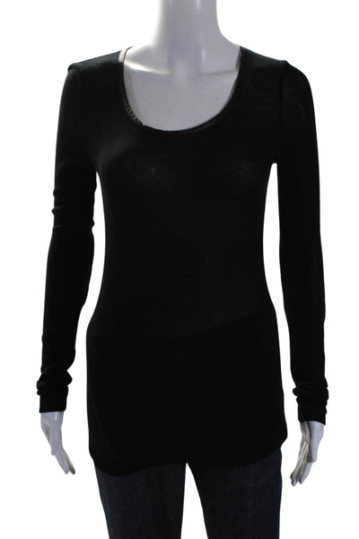 Barneys New York Womens Knit Round Neck Long Sleeve Pullover Top Black Size XS