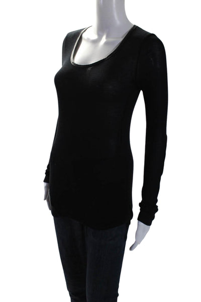 Barneys New York Womens Knit Round Neck Long Sleeve Pullover Top Black Size XS