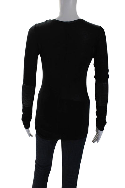 Barneys New York Womens Knit Round Neck Long Sleeve Pullover Top Black Size XS