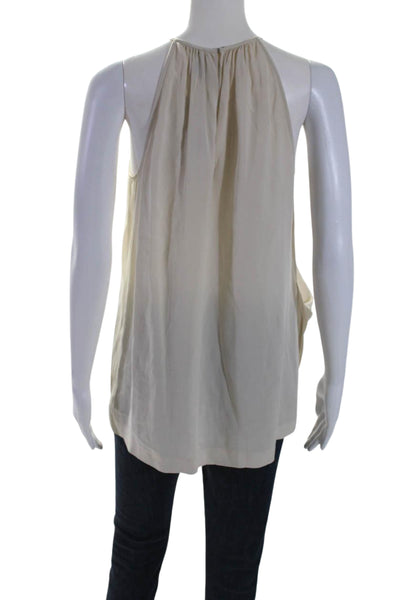 Theory Womens Silk Round Neck Sleeveless Pullover Blouse Top Beige Size S