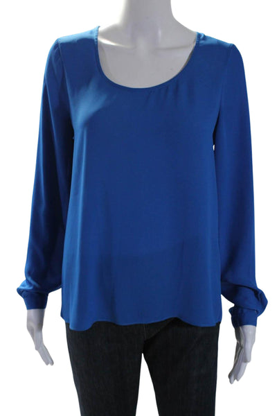 Barneys New York Womens Round Neck Long Sleeve Pullover Blouse Top Blue Size S