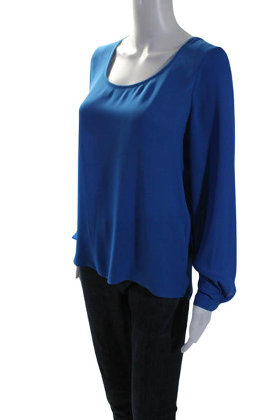 Barneys New York Womens Round Neck Long Sleeve Pullover Blouse Top Blue Size S