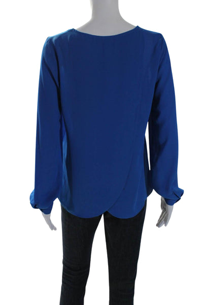 Barneys New York Womens Round Neck Long Sleeve Pullover Blouse Top Blue Size S