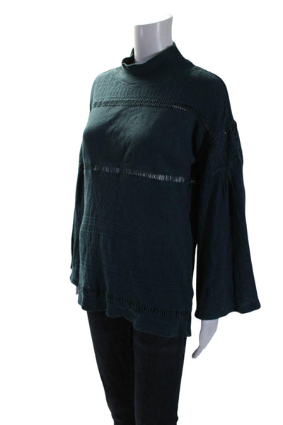 Free People Womens Kimono Sleeve Turtleneck Tight-Knit Top Teal Blue Size XS