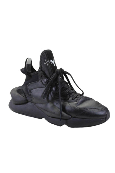 Y-3 Yohji Yamamoto Womens Leather Low Top Lace Up Sneakers Black Size 7