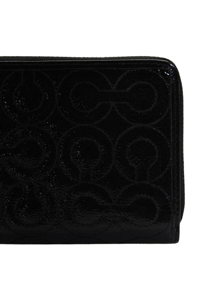 Coach Womens Leather Embroidered Large Zip Up Wallet Black