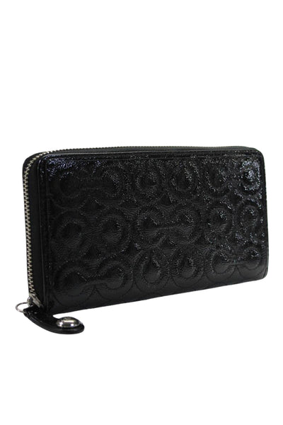 Coach Womens Leather Embroidered Large Zip Up Wallet Black