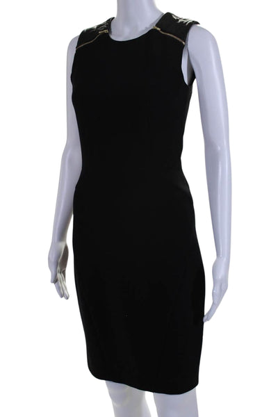 Sandro Womens Leather Trim Round Neck Sleeveless Zip Up Dress Black Size 1