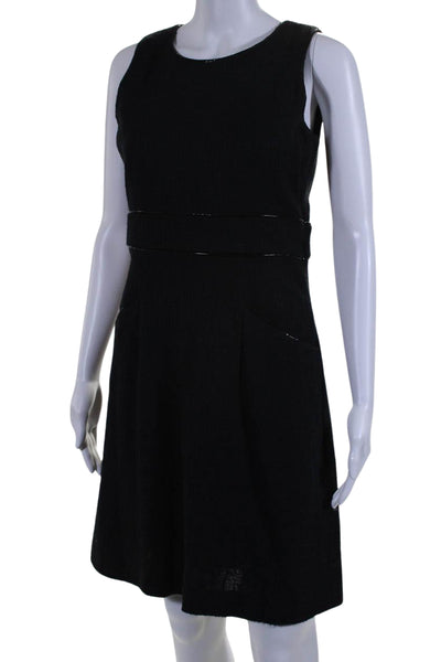 Tory Burch Womens Cotton Leather Trim Two Pocket Sleeveless Dress Black Size 4