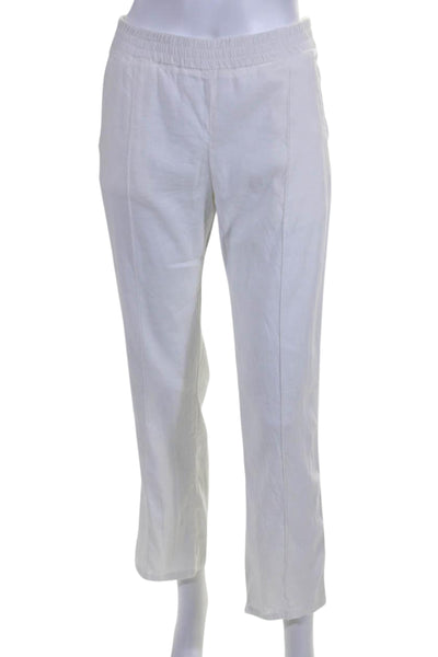 Monrow Womens Linen Blend Two Pocket Elastic Waist Mid-Rise Pants White Size XS