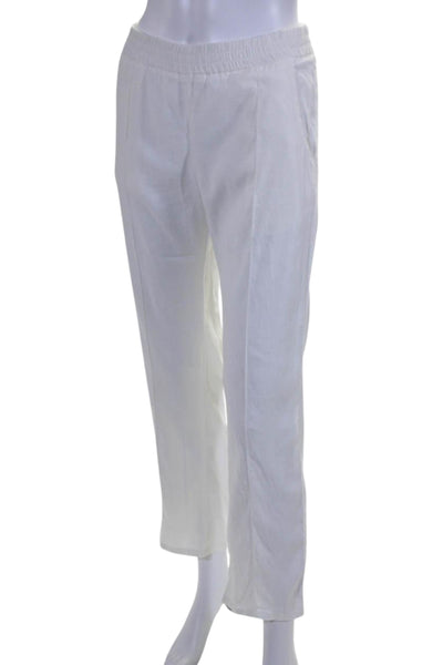 Monrow Womens Linen Blend Two Pocket Elastic Waist Mid-Rise Pants White Size XS